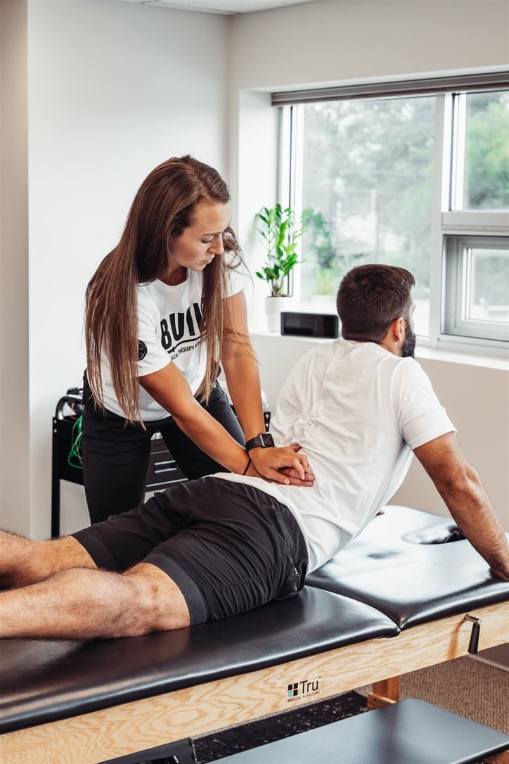 Patient working with a provider at a running physical therapy clinic in Valparaiso, IN