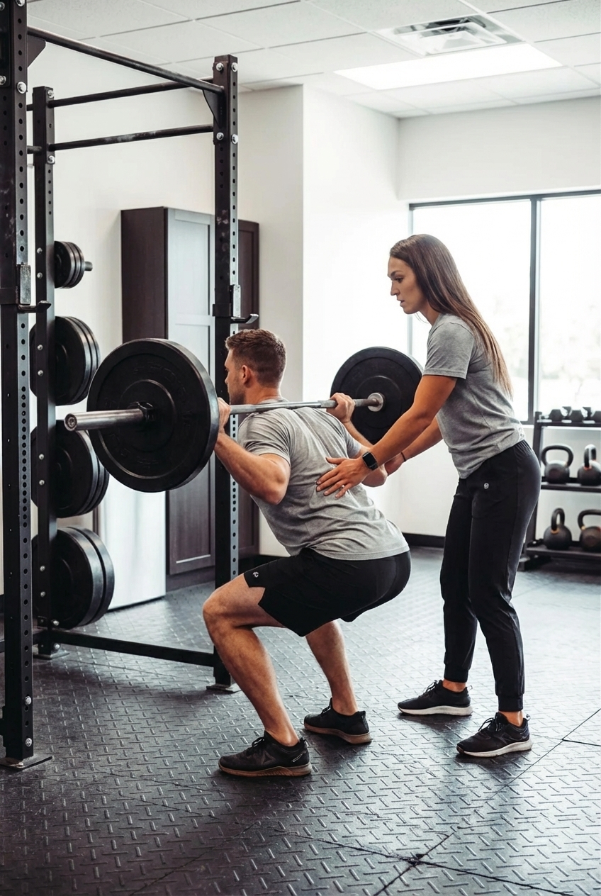 Patient working with a provider at a CrossFit physical therapy clinic in Valparaiso