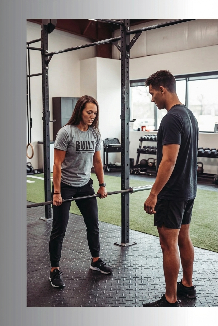 Patient working with a provider at a CrossFit physical therapy clinic in Valparaiso