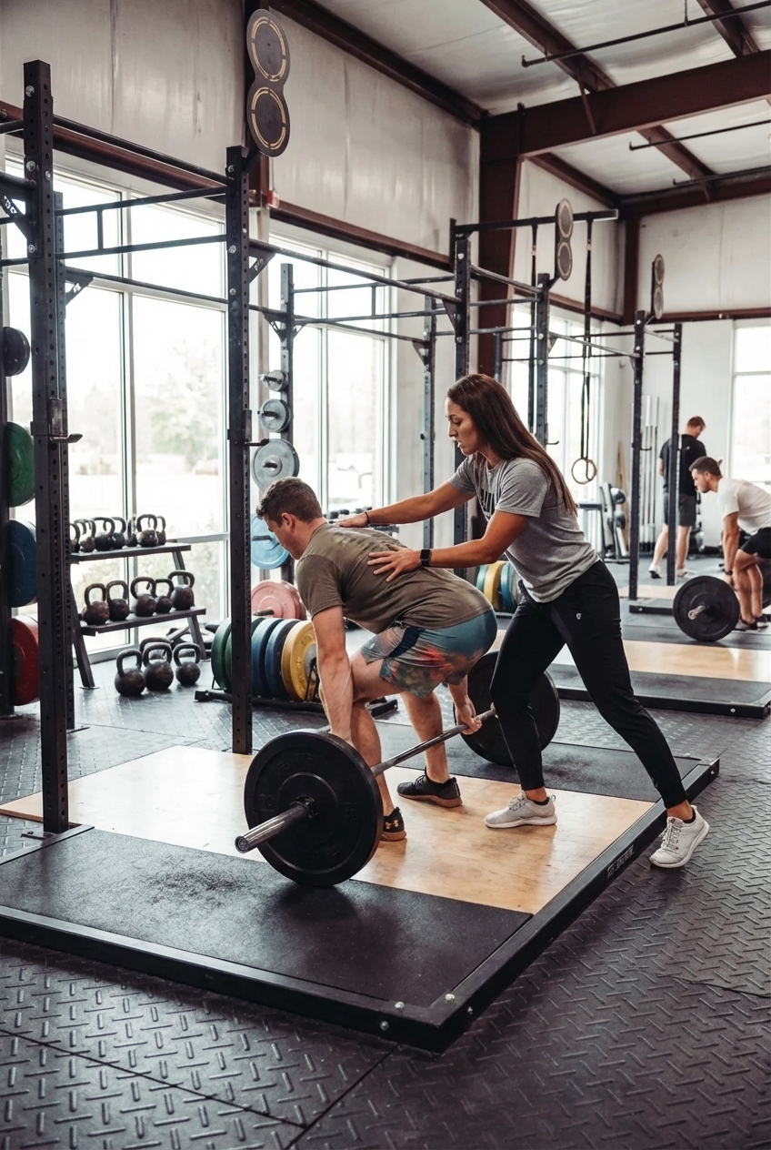 Patient working with a provider at a CrossFit physical therapy clinic in Valparaiso